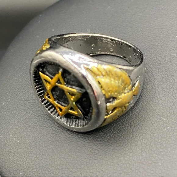 Gold Plated Stainless Steel 6 Point Star Ring with Eagle Design Size 8 - Picture 11 of 11